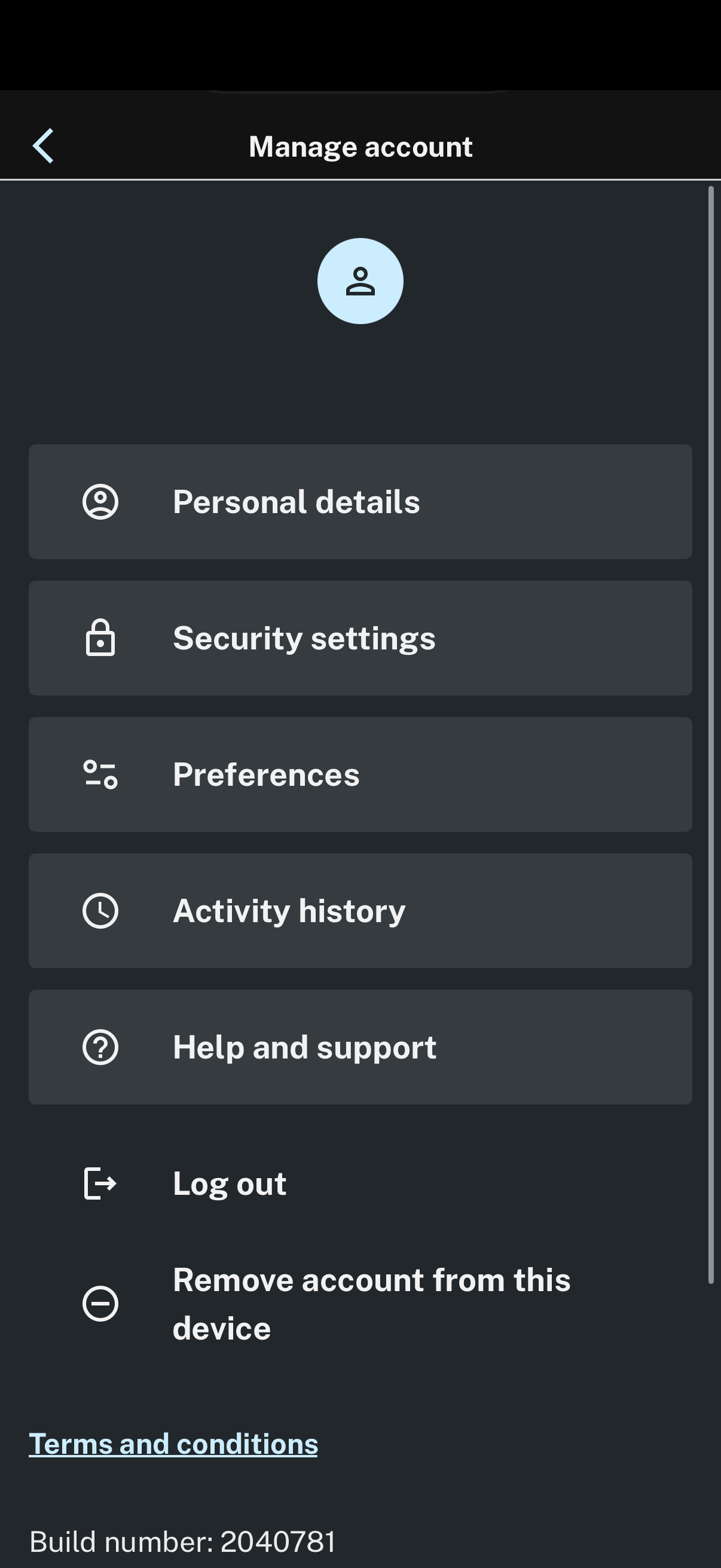 Manage account